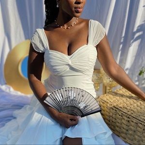 JARLO London Snow Bardot Ruffled high-low dress